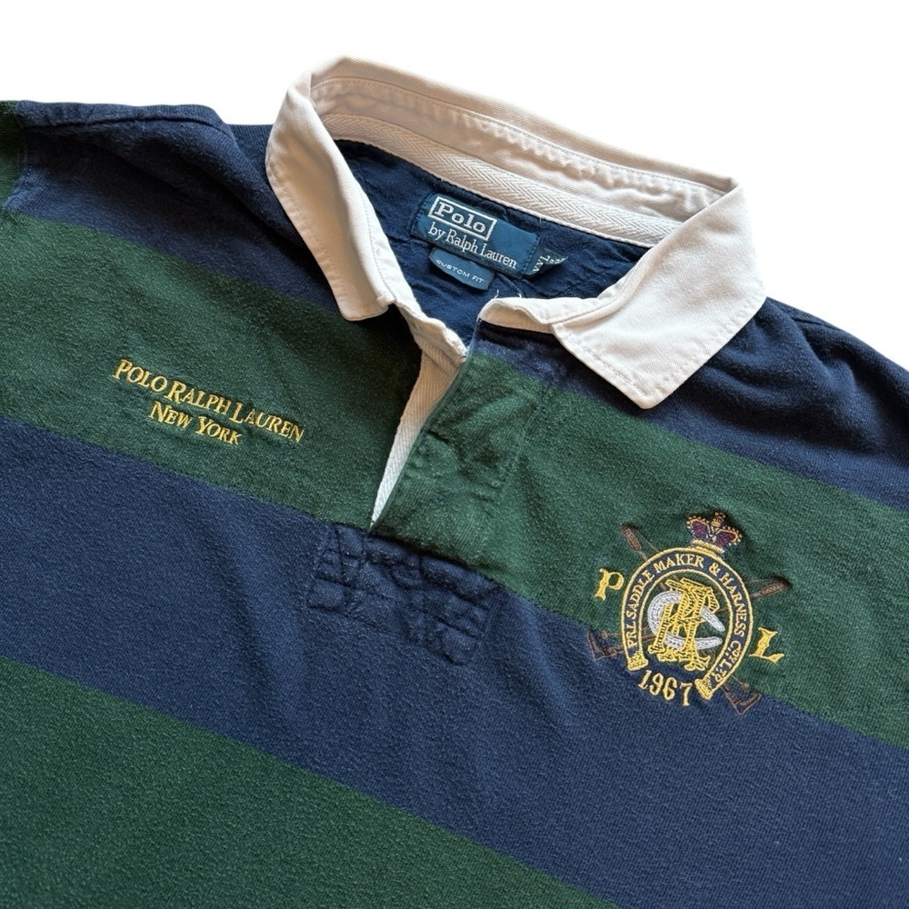 RARE! VTG 90s Polo Ralph Lauren Striped Rugby Shirt Men's 2XL Crest Logo Heavy